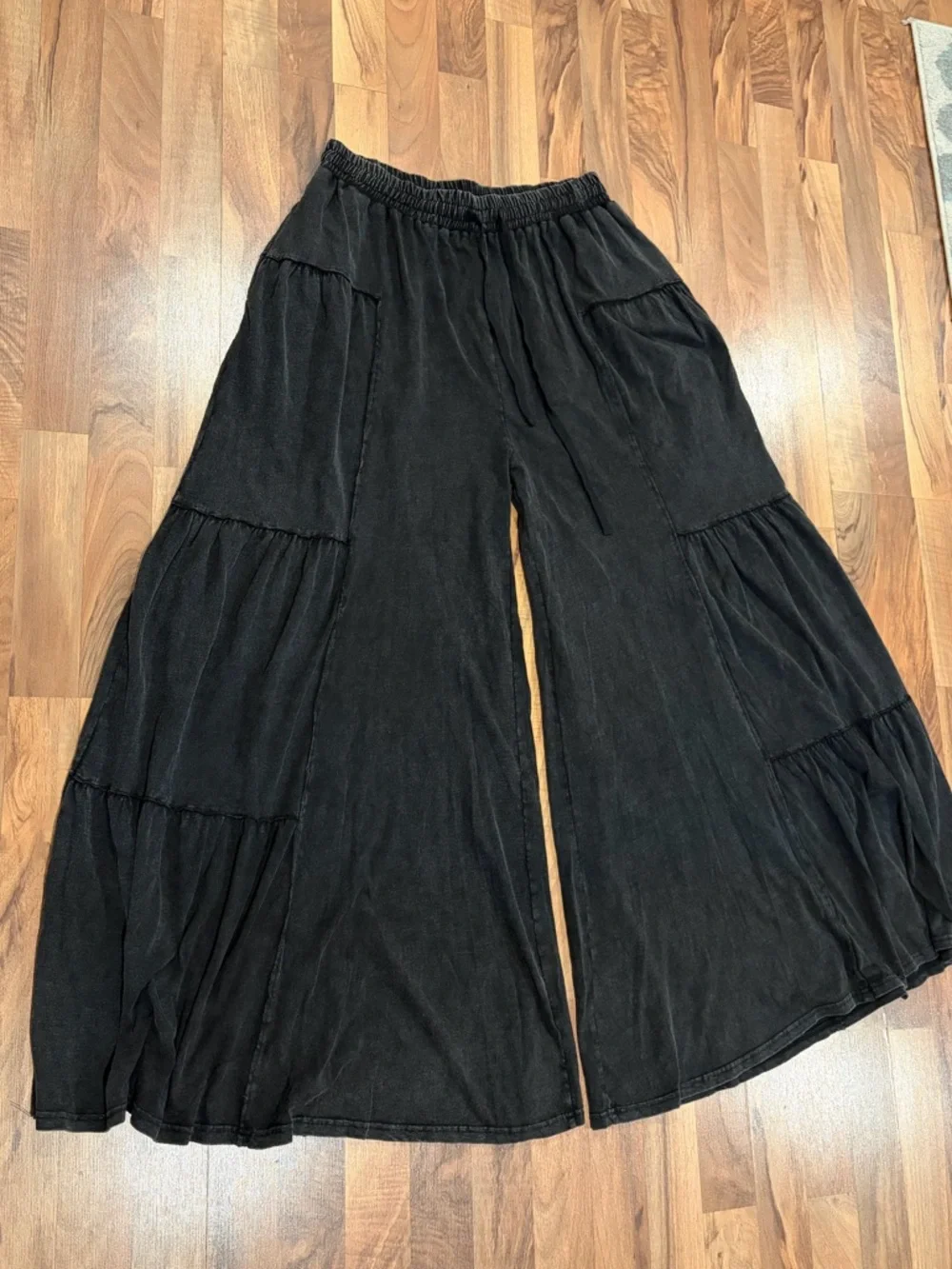 Velvet Washed Charcoal Tiered Maxi Skirt - Picture 6 of 11